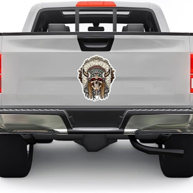 Indian Skull Car Sticker – Waterproof Vinyl Decal for Cars, Trucks & Laptops, Unique Tribal Design, Express Your Bold Spirit