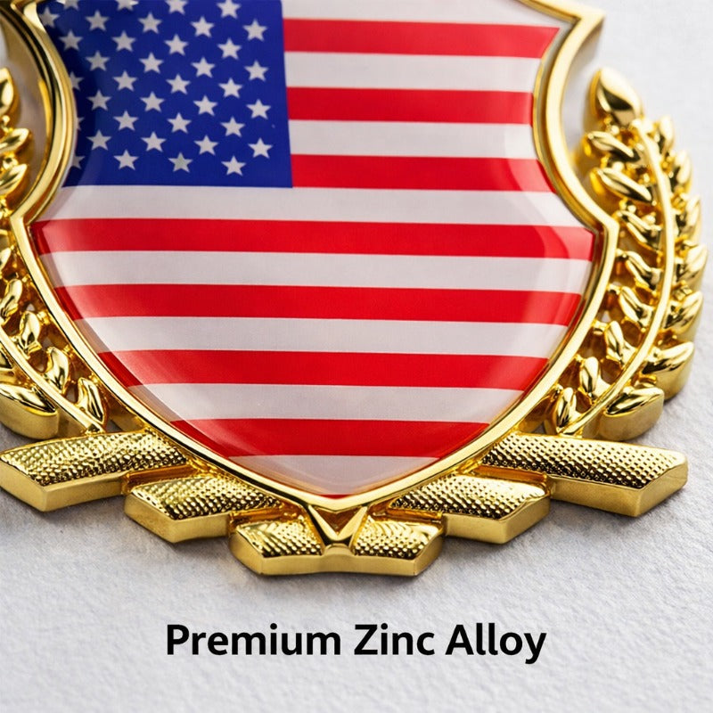 3D Metal American Flag Car Badge | Wheat Laurel Emblem | Truck Grille Tailgate Sticker