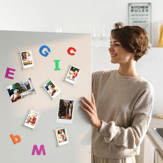 Acrylic Magnetic Photo Frame｜Double-Sided Clear Display for Mini Prints｜Strong Magnet Fridge Decor｜Capture Your Travel Memories