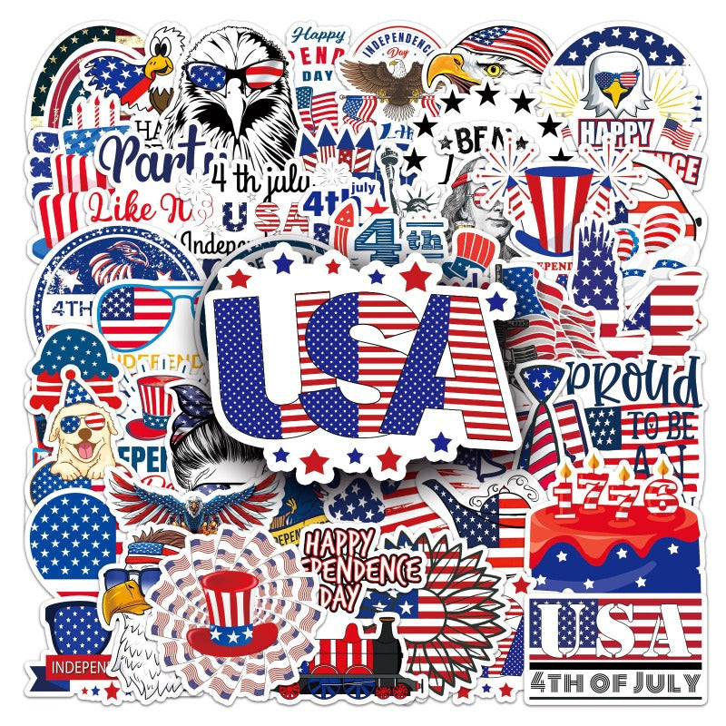 50PCS 4th of July Waterproof Stickers – Patriotic USA Vinyl Decals for Laptops, Water Bottles, Phones, Luggage – Celebrate Independence Day in Style