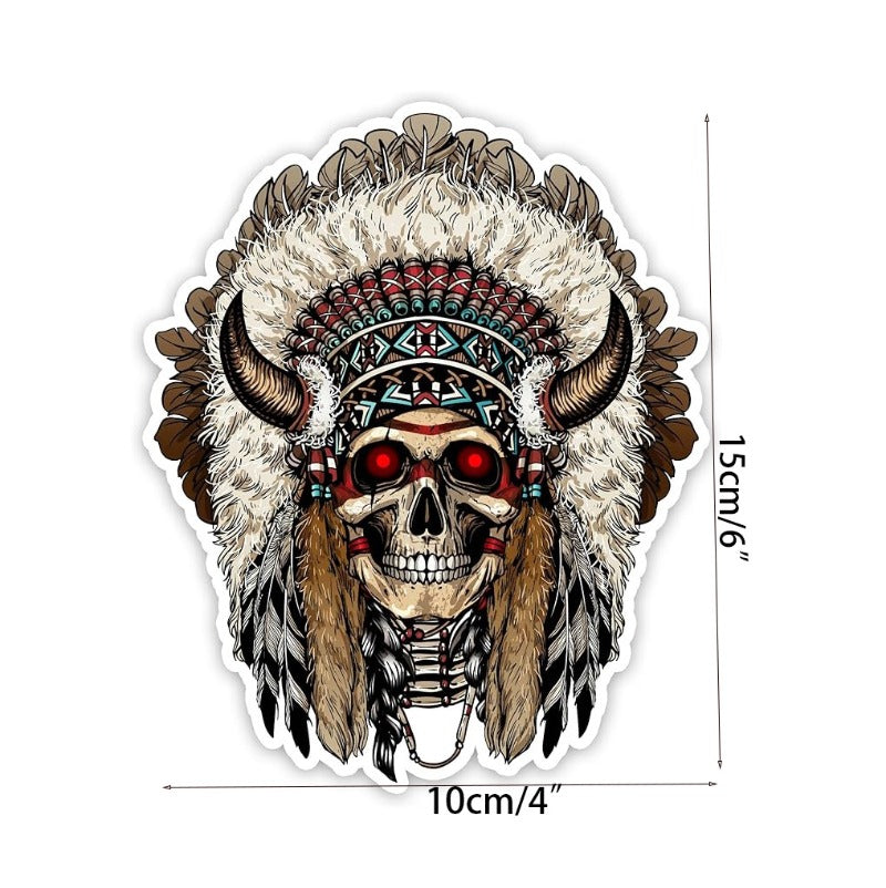 Indian Skull Car Sticker – Waterproof Vinyl Decal for Cars, Trucks & Laptops, Unique Tribal Design, Express Your Bold Spirit