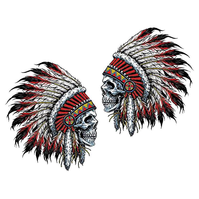 Car Sticker – Chieftain Skull Decal 2pcs | Waterproof, Reflective, Unique Tribal Warrior Style for Bold Drivers