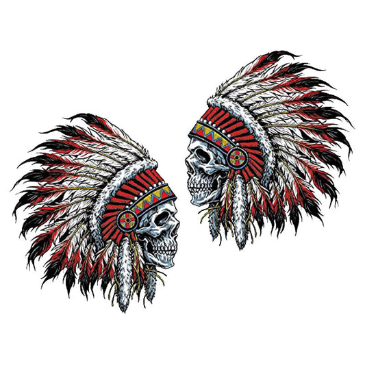 Car Sticker – Chieftain Skull Decal 2pcs | Waterproof, Reflective, Unique Tribal Warrior Style for Bold Drivers