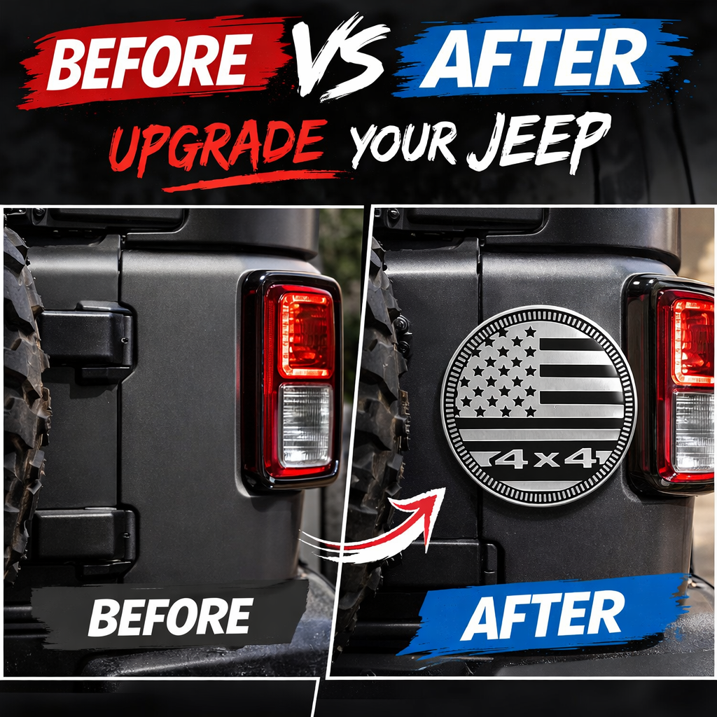4x4 Rated Metal Badge for Jeep Wrangler | American Flag Off-Road Emblem
