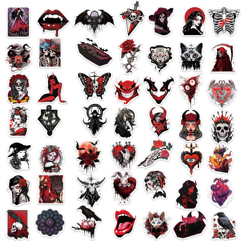 50pcs Graffiti Sticker Pack  – Waterproof Skull Girl Designs – Unique DIY Decor for Guitar, Laptop, Luggage – Trendy & Cool Vibe