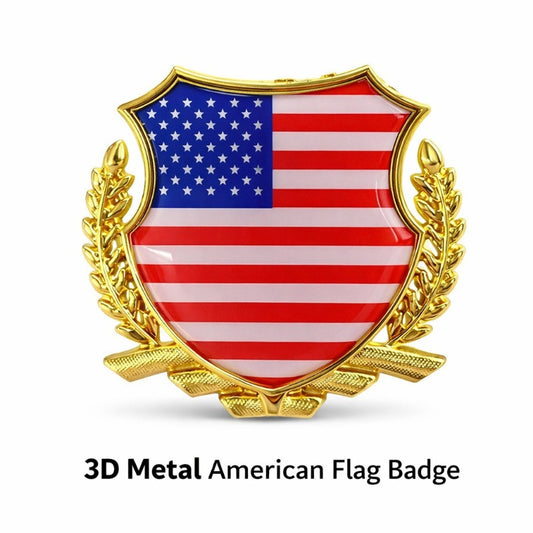 3D Metal American Flag Car Badge | Wheat Laurel Emblem | Truck Grille Tailgate Sticker