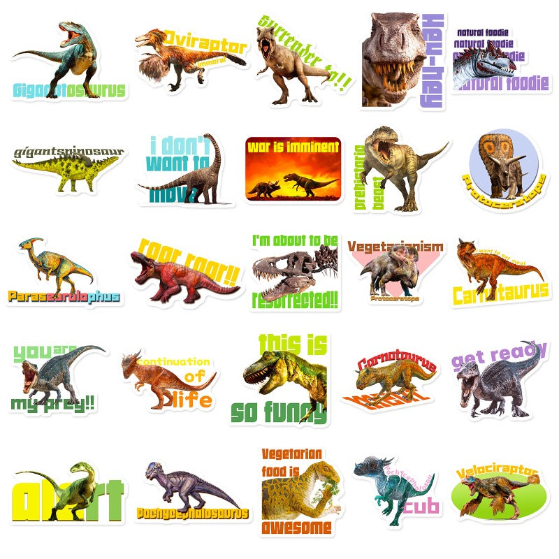 50PCS Dinosaur Stickers for Kids – Waterproof Cartoon Decals for DIY & Luggage