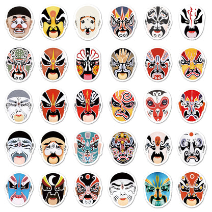 【Chinese Style Stickers】60 Pcs Peking Opera Facial Mask Waterproof Sticker Set｜Perfect for Journals, Luggage, Fridge, Suitcase, Car – Showcase Oriental Art Charm