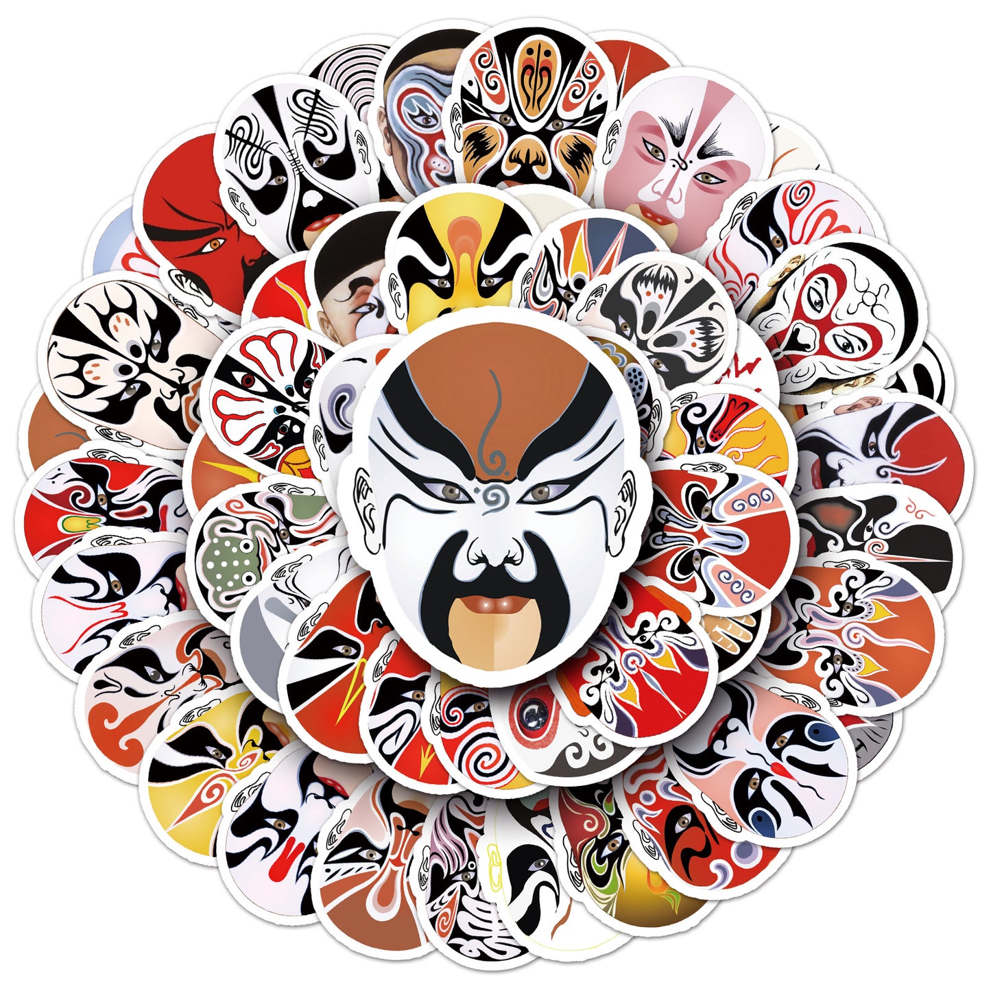 【Chinese Style Stickers】60 Pcs Peking Opera Facial Mask Waterproof Sticker Set｜Perfect for Journals, Luggage, Fridge, Suitcase, Car – Showcase Oriental Art Charm