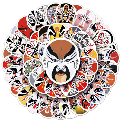 【Chinese Style Stickers】60 Pcs Peking Opera Facial Mask Waterproof Sticker Set｜Perfect for Journals, Luggage, Fridge, Suitcase, Car – Showcase Oriental Art Charm
