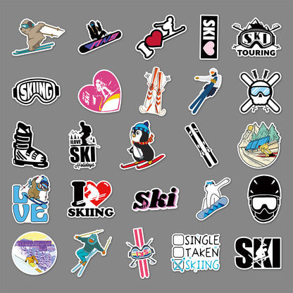 Ski Cartoon Sticker Pack – Waterproof & Durable, Personalized DIY for Skateboards & Luggage, Unleash Your Sporty Vibes