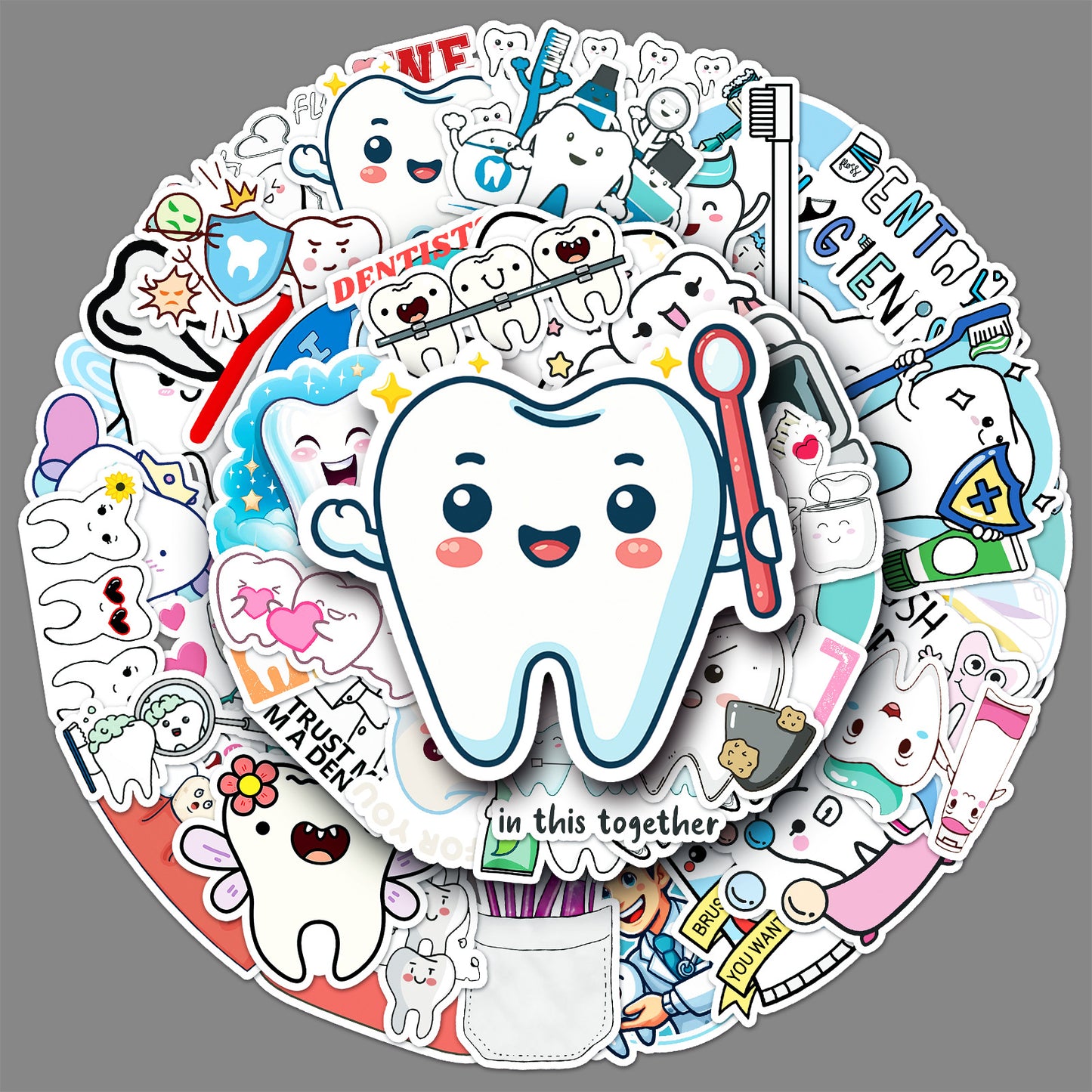 50 Pcs Graffiti Teeth Stickers, Cute Cartoon Decorative Labels, Water Bottle, Luggage, Notebook Decor, Unique Creative Design to Boost Personal Style