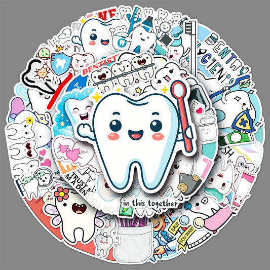 50 Pcs Graffiti Teeth Stickers, Cute Cartoon Decorative Labels, Water Bottle, Luggage, Notebook Decor, Unique Creative Design to Boost Personal Style