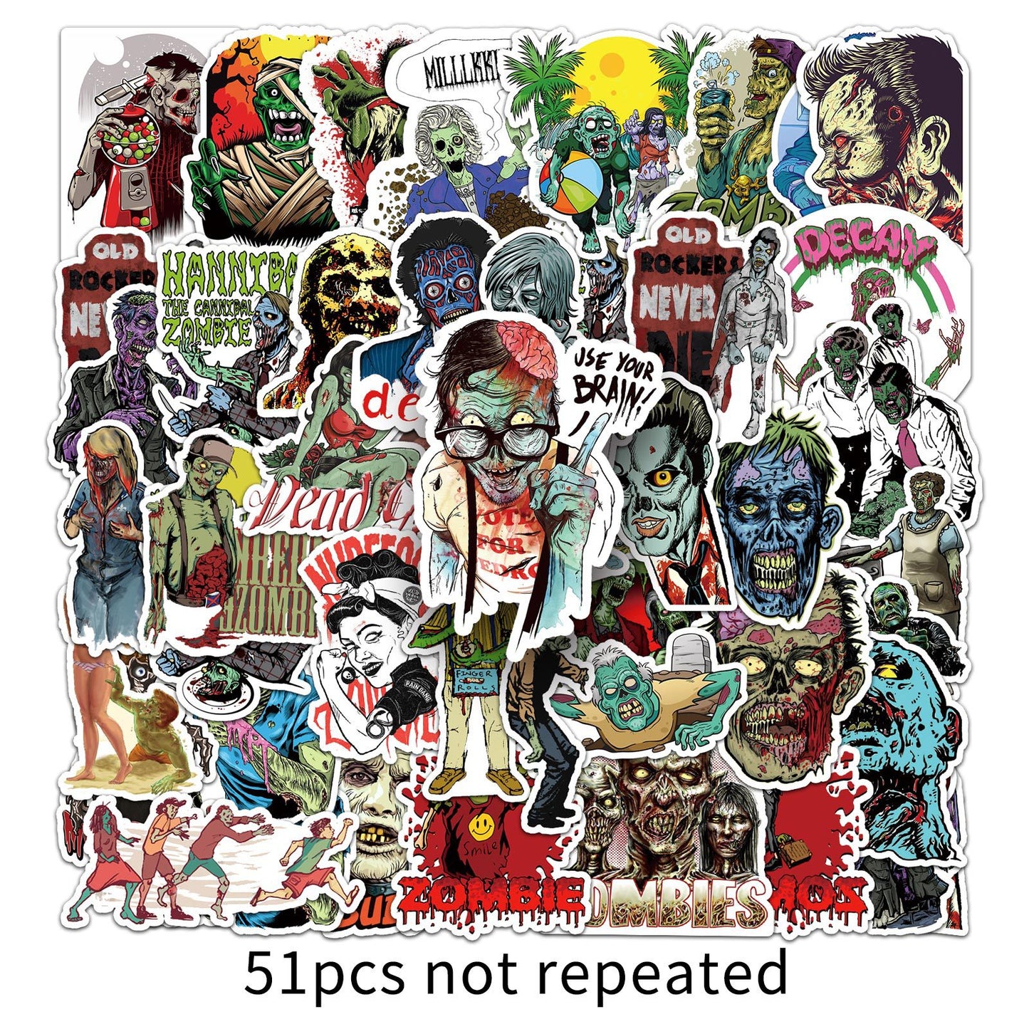 Zombie Graffiti Sticker Pack 51pcs | DIY Horror-Themed Decals for Skateboards, Water Bottles, Luggage | Must-Have for Trendsetters