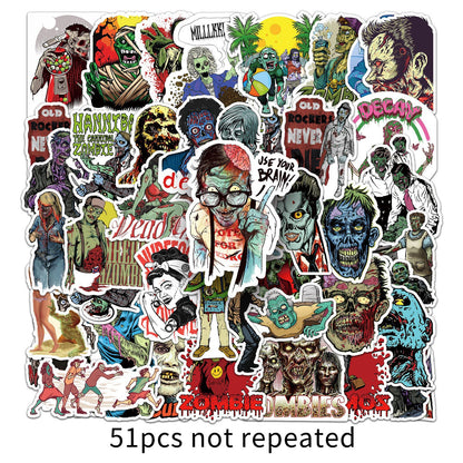 Zombie Graffiti Sticker Pack 51pcs | DIY Horror-Themed Decals for Skateboards, Water Bottles, Luggage | Must-Have for Trendsetters