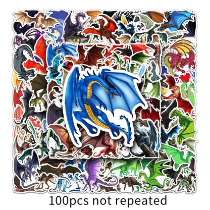 100PCS Dragon Graffiti Cartoon Animal Stickers – Waterproof & Durable, Perfect for DIY Decoration on Skateboards, Water Bottles, Luggage – Express Your Unique Style