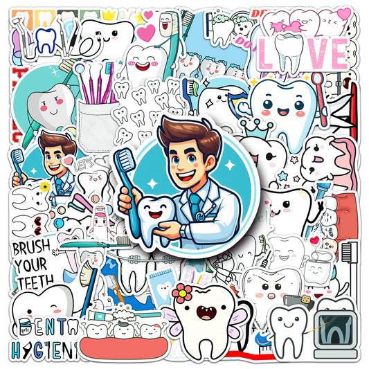 50 Pcs Graffiti Teeth Stickers, Cute Cartoon Decorative Labels, Water Bottle, Luggage, Notebook Decor, Unique Creative Design to Boost Personal Style