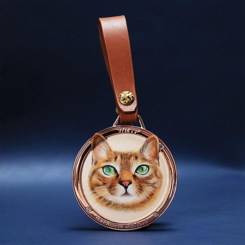 Custom Pet Leather Keychain｜Hand-Painted Real Leather Portrait Tag｜Unique Dog Cat Memorial Gift｜Heartwarming & Personalized