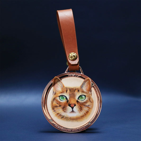 Custom Pet Leather Keychain｜Hand-Painted Real Leather Portrait Tag｜Unique Dog Cat Memorial Gift｜Heartwarming & Personalized