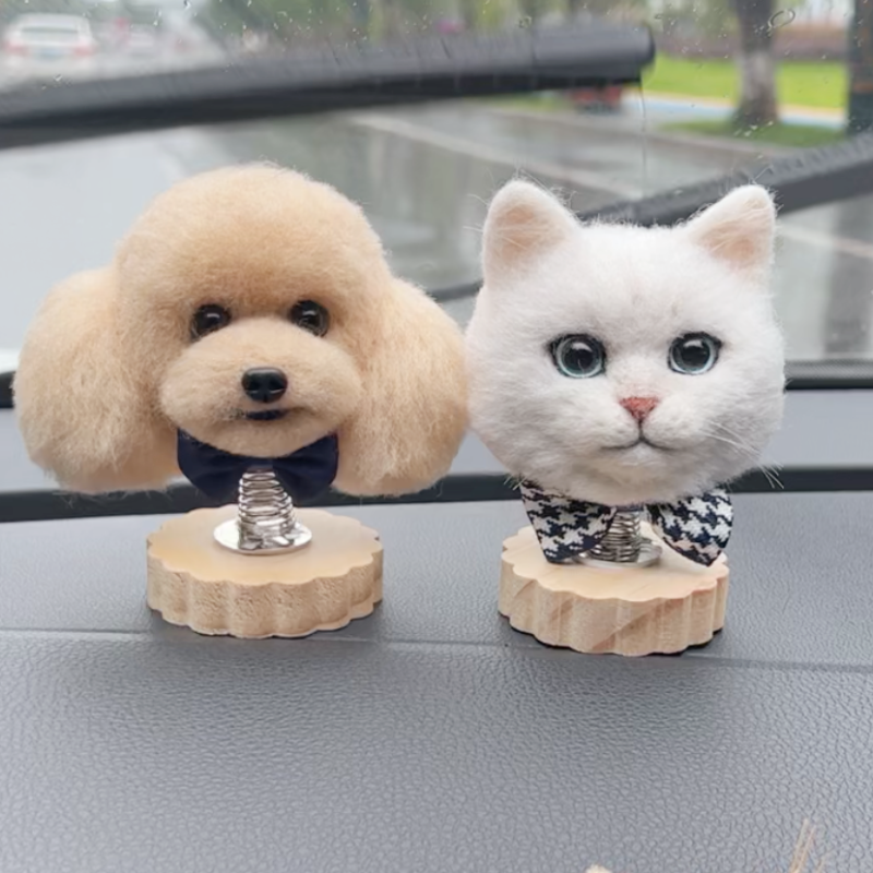 Custom Felt Pet Bobblehead – Handmade Car Dashboard Decor for Cat & Dog Lovers, Unique Gift for Pet Owners