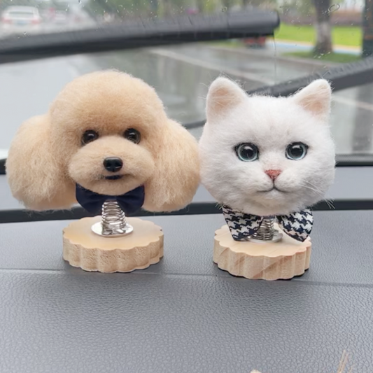 Custom Felt Pet Bobblehead – Handmade Car Dashboard Decor for Cat & Dog Lovers, Unique Gift for Pet Owners