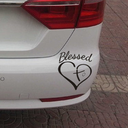 Faith Car Decal – Blessed Heart Lettering Vinyl Sticker for Rear Window – Christian Inspirational Auto Decor