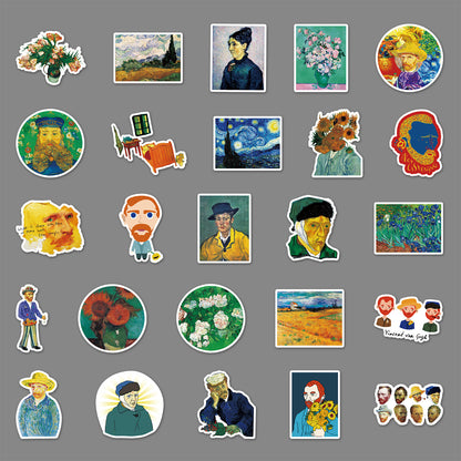 Van Gogh Sunflower Stickers – 50PCS DIY Art Decals for Luggage, Fridge, Car – Aesthetic & Creative Gift