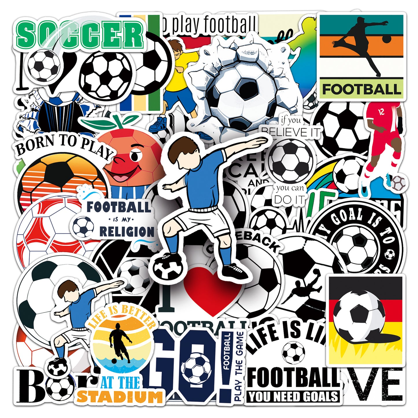 50PCS Waterproof Football Sticker Pack – Creative Cartoon Graffiti for DIY Skateboards, Luggage & More