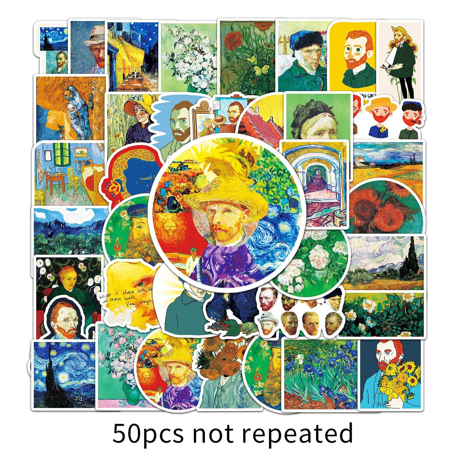 Van Gogh Sunflower Stickers – 50PCS DIY Art Decals for Luggage, Fridge, Car – Aesthetic & Creative Gift