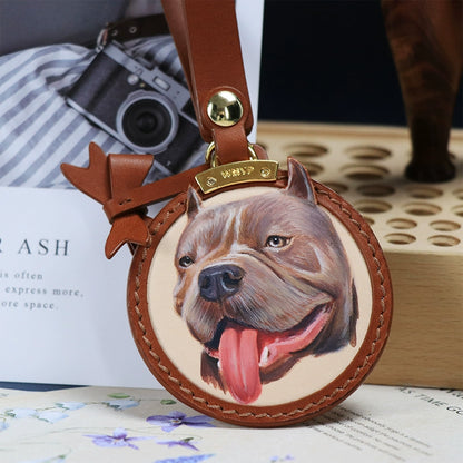 Custom Pet Leather Keychain｜Hand-Painted Real Leather Portrait Tag｜Unique Dog Cat Memorial Gift｜Heartwarming & Personalized