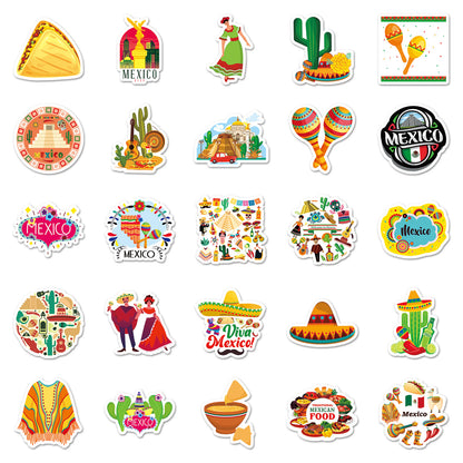 Mexico Travel Stickers Pack – 50PCS Waterproof Graffiti Decals for Luggage, Laptop & Scrapbook | Vibrant Mexican Landmarks & Culture