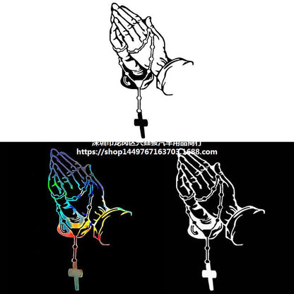 Laser Car Sticker Prayer Rosary Waterproof Reflective Motorcycle Window Decal Spiritual Protection