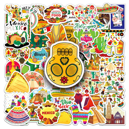 Mexico Travel Stickers Pack – 50PCS Waterproof Graffiti Decals for Luggage, Laptop & Scrapbook | Vibrant Mexican Landmarks & Culture
