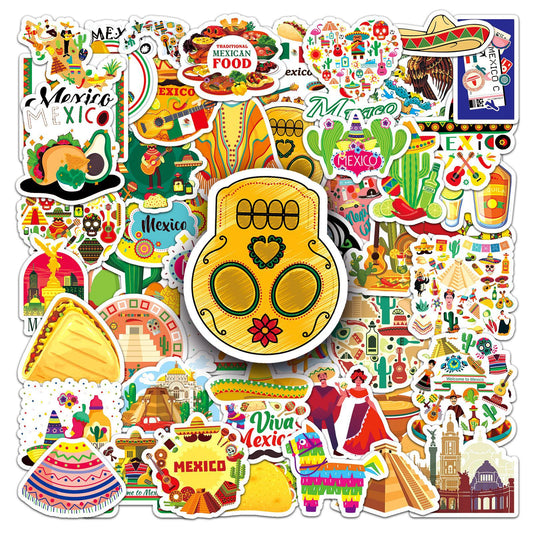 Mexico Travel Stickers Pack – 50PCS Waterproof Graffiti Decals for Luggage, Laptop & Scrapbook | Vibrant Mexican Landmarks & Culture