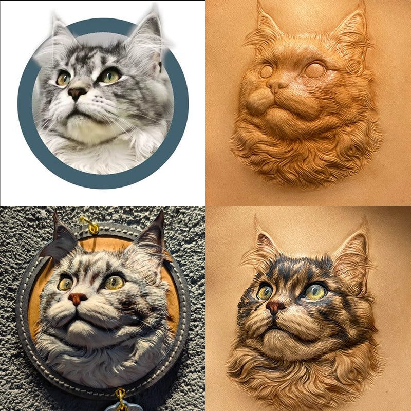 Custom Leather Pet Name Keychain | Handmade Cat Dog Memorial Tag | Maine Coon Gift Charm