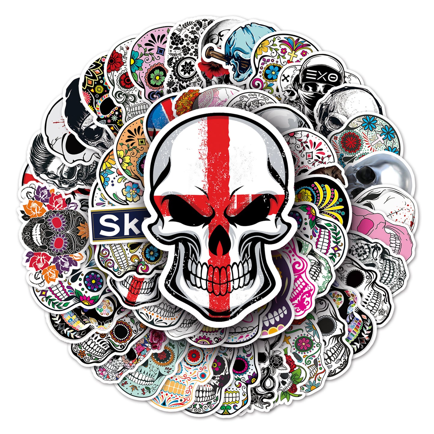 Halloween Skull Stickers – Holographic Graffiti Horror Faces | 50PCS for Laptops, Suitcases & More