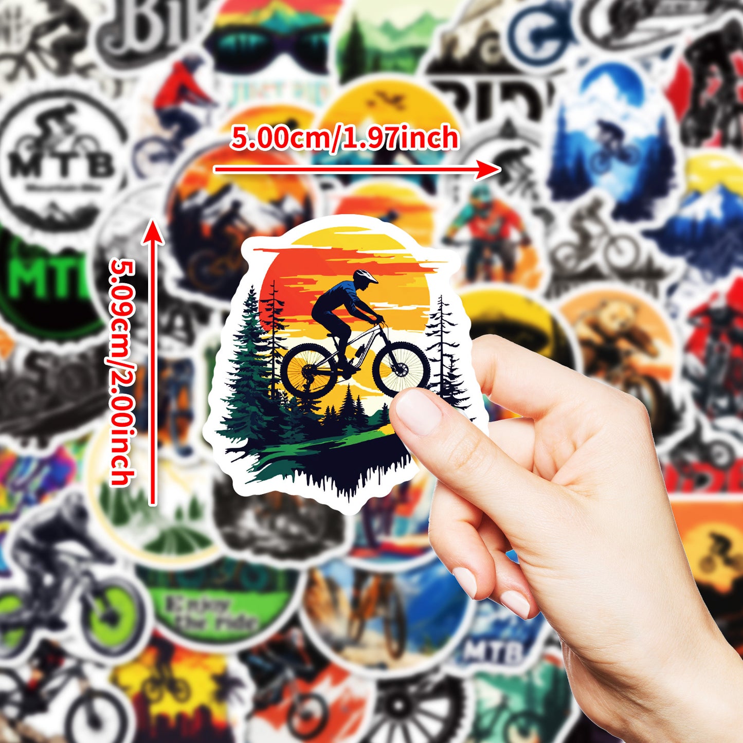 50PCS Outdoor Cycling Stickers Pack – Waterproof Durable Bike Decals for Helmets, Bottles & Gear