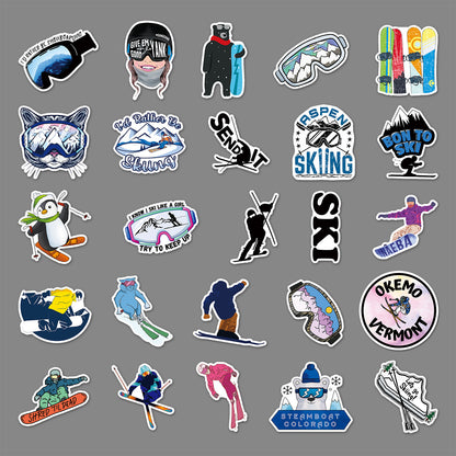 Ski Cartoon Sticker Pack – Waterproof & Durable, Personalized DIY for Skateboards & Luggage, Unleash Your Sporty Vibes