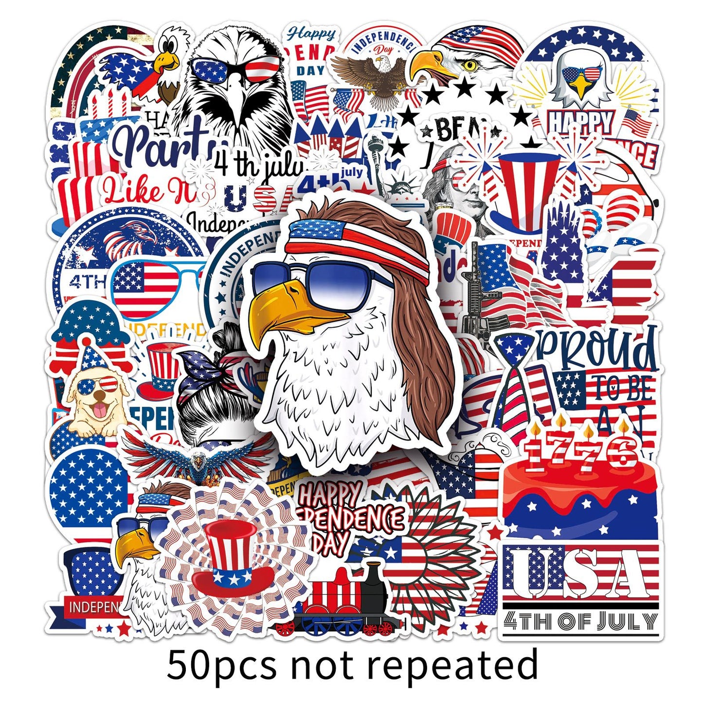 50PCS 4th of July Waterproof Stickers – Patriotic USA Vinyl Decals for Laptops, Water Bottles, Phones, Luggage – Celebrate Independence Day in Style