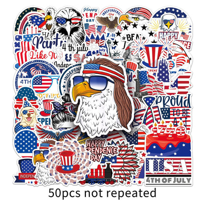 50PCS 4th of July Waterproof Stickers – Patriotic USA Vinyl Decals for Laptops, Water Bottles, Phones, Luggage – Celebrate Independence Day in Style