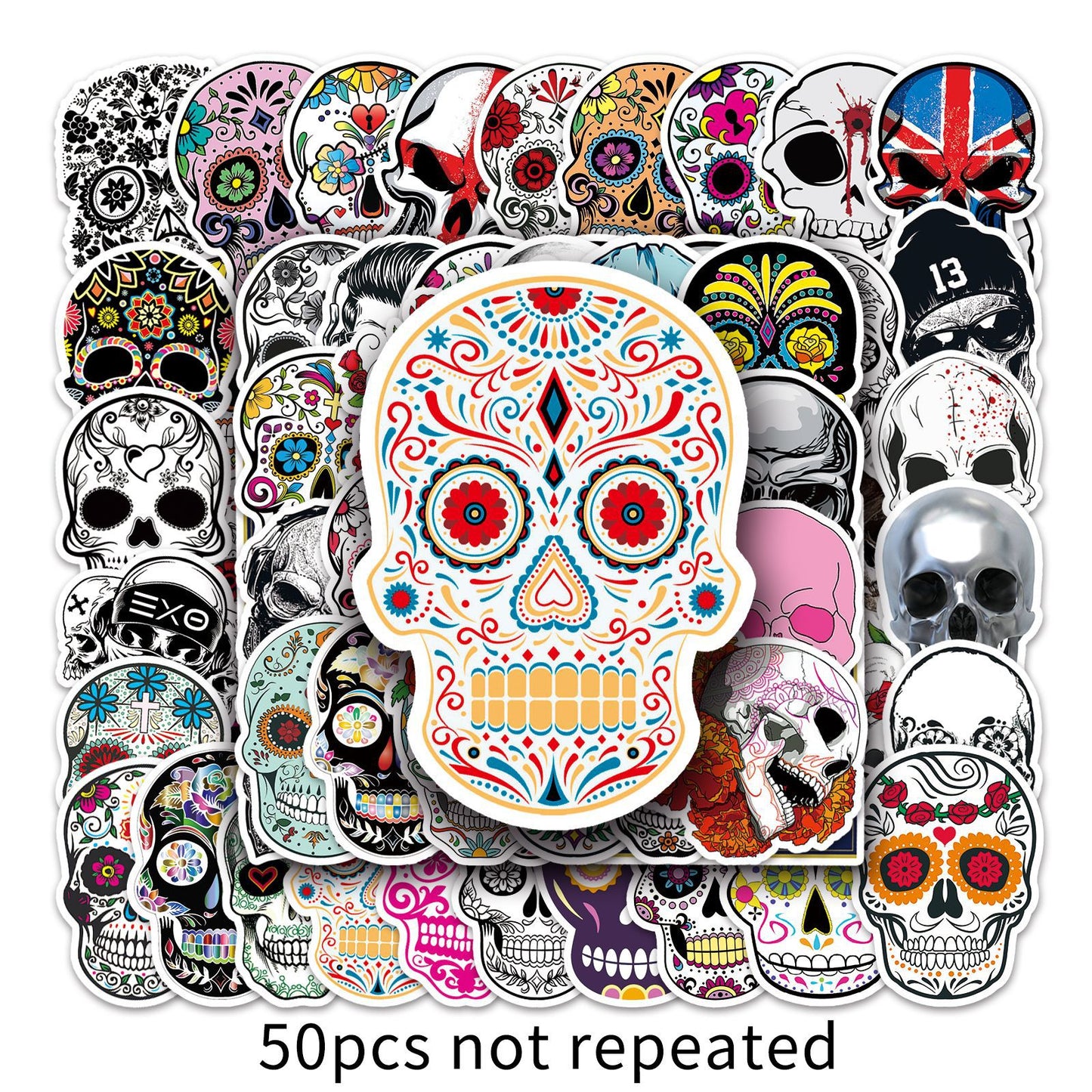 Halloween Skull Stickers – Holographic Graffiti Horror Faces | 50PCS for Laptops, Suitcases & More