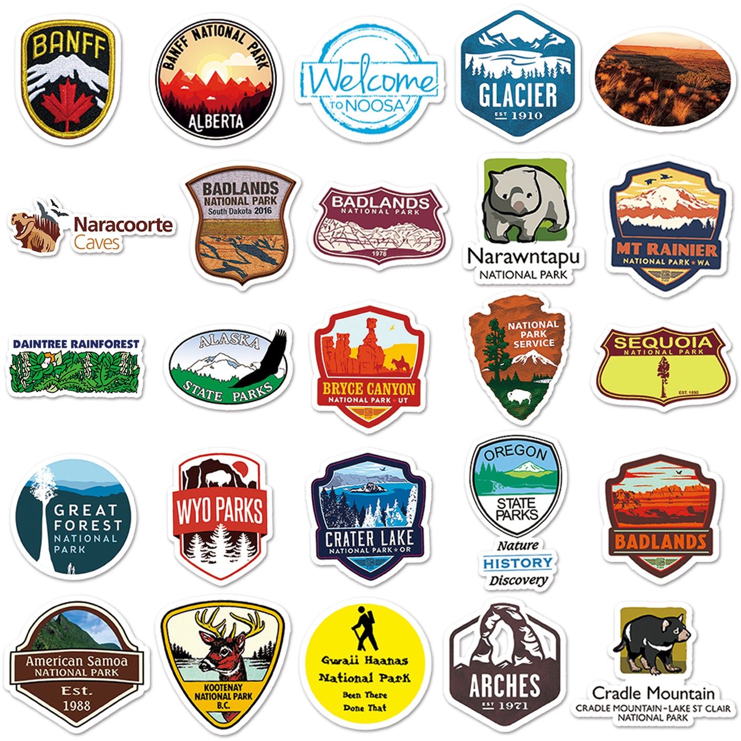 National Park Sticker Pack | Waterproof Removable Graffiti Decals | 50 Unique Travel Stickers to Brighten Your Luggage & Walls