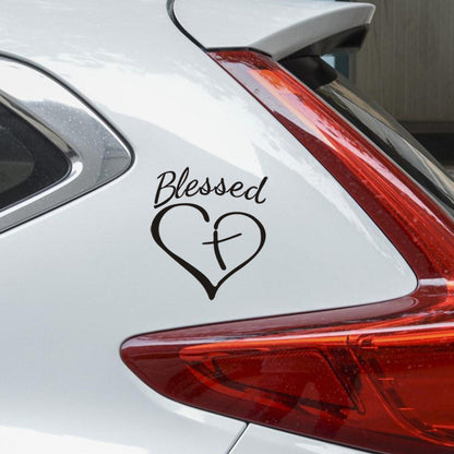 Faith Car Decal – Blessed Heart Lettering Vinyl Sticker for Rear Window – Christian Inspirational Auto Decor