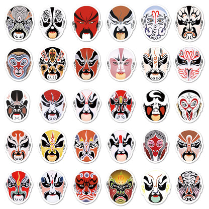 【Chinese Style Stickers】60 Pcs Peking Opera Facial Mask Waterproof Sticker Set｜Perfect for Journals, Luggage, Fridge, Suitcase, Car – Showcase Oriental Art Charm