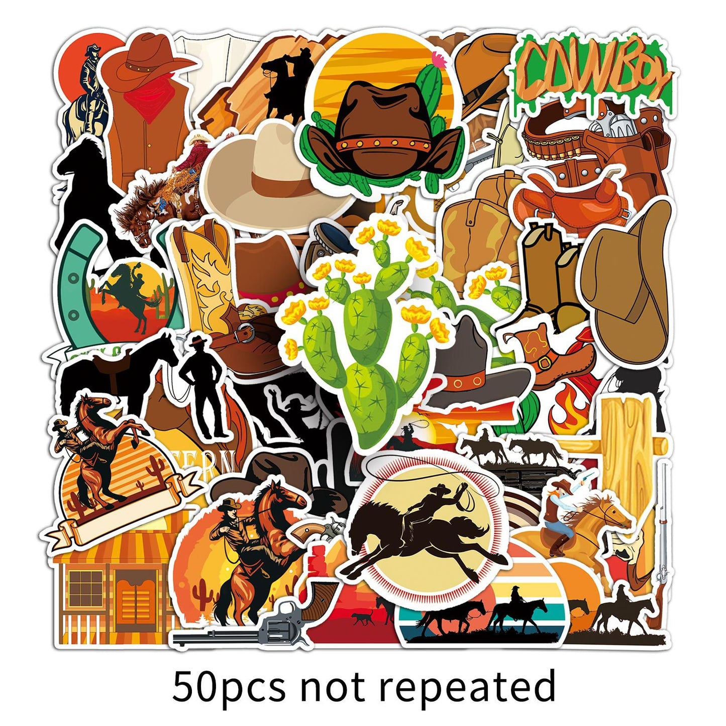 50PCS Western Cowboy Sticker Pack | Retro Graffiti Style | DIY Skateboard/Phone Case/Luggage Decor | Must-Have for Trendsetters