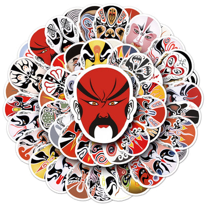 【Chinese Style Stickers】60 Pcs Peking Opera Facial Mask Waterproof Sticker Set｜Perfect for Journals, Luggage, Fridge, Suitcase, Car – Showcase Oriental Art Charm