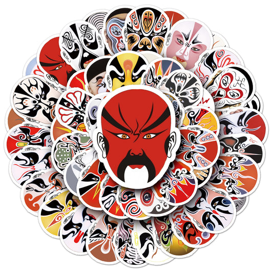 【Chinese Style Stickers】60 Pcs Peking Opera Facial Mask Waterproof Sticker Set｜Perfect for Journals, Luggage, Fridge, Suitcase, Car – Showcase Oriental Art Charm