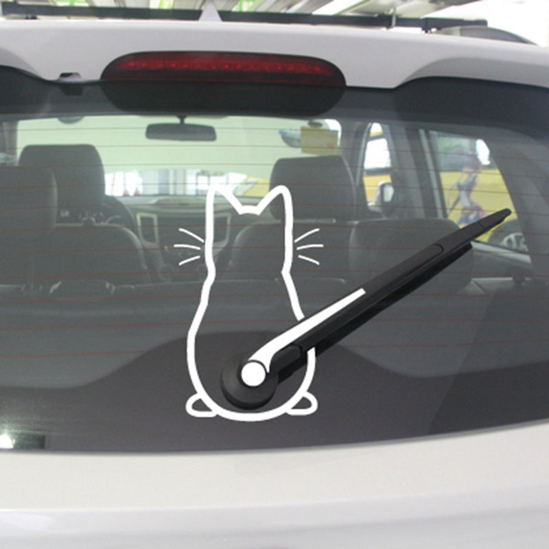 Car Sticker Rear Wiper Cat Dog Decal Reflective Rear Window Decoration Cute Cartoon Style Auto Vinyl