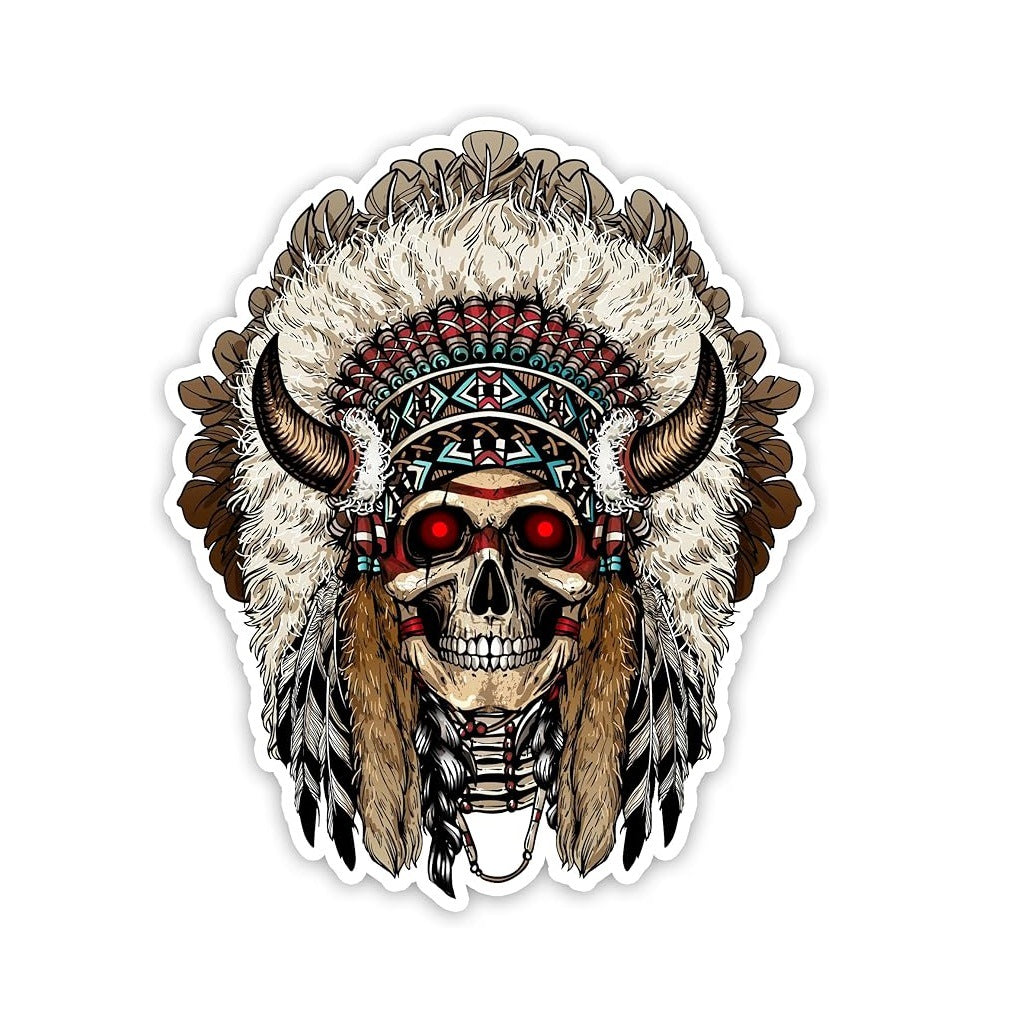 Indian Skull Car Sticker – Waterproof Vinyl Decal for Cars, Trucks & Laptops, Unique Tribal Design, Express Your Bold Spirit