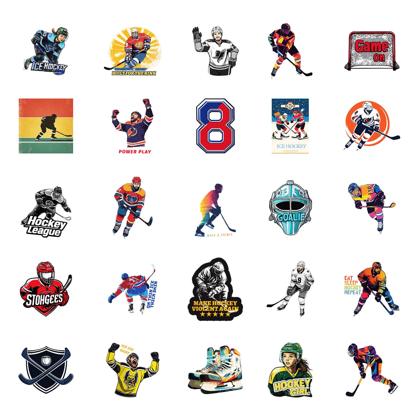 Hockey Stickers Pack – Waterproof Sports Decals for Laptops, Helmets, Fridges – 50 Cool Designs for Fans & Players